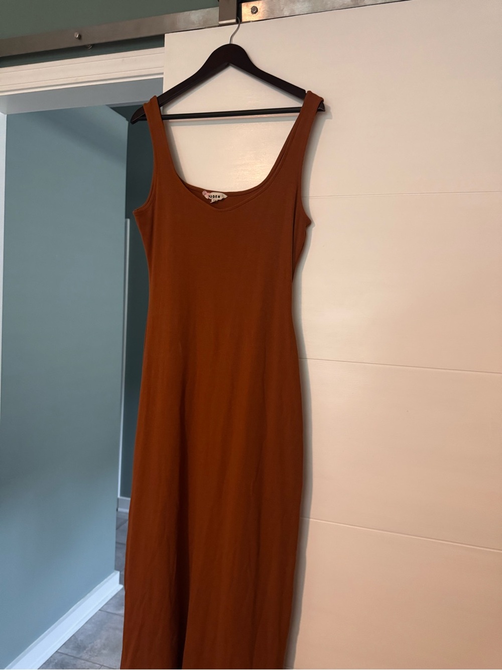 Boden Rust Brown Pumpkin Strappy Rib Jersey Maxi Dress